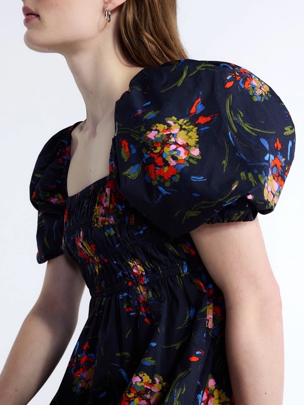 Navy Floral Smocked Square-Neck Dress - Picture 2 of 5